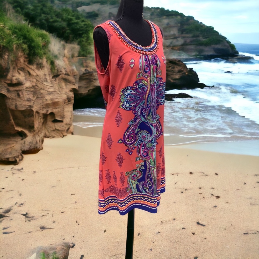 NY Collection Shift Dress, Orange, Size Medium